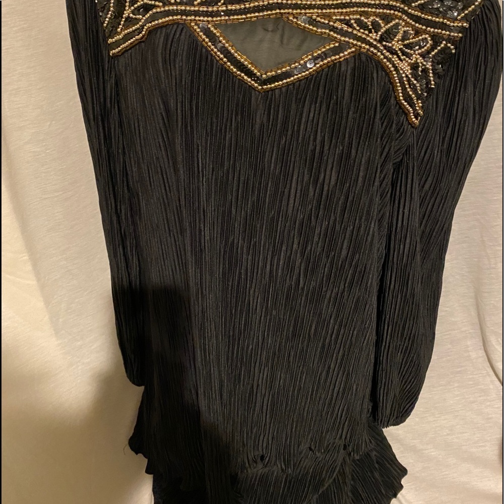 Ladies satin long sleeves front yoke sequin dress